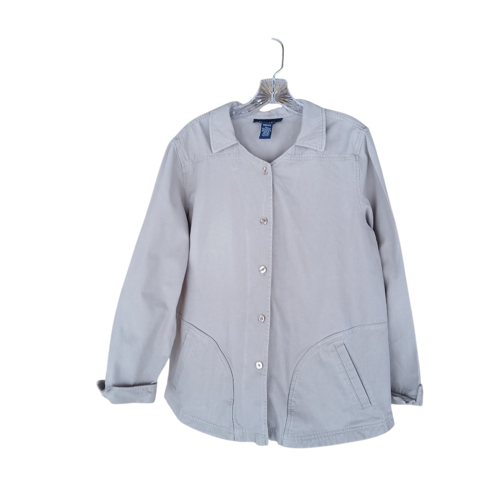 Denim & Co. Tan Oversized Embroidered Back Canvas Barn Jacket Medium